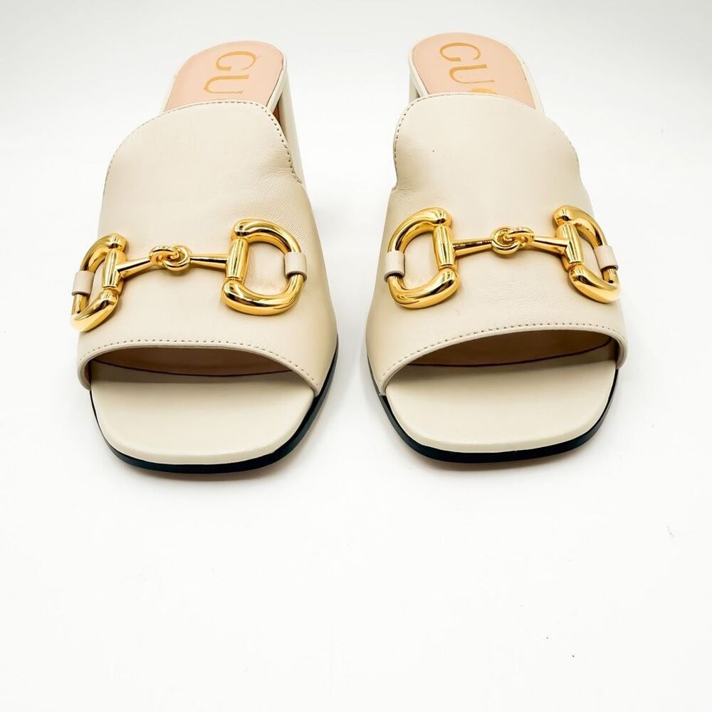 Gucci Baby Horsebit Sandals White Leather Mules Block Heel EU 40 US 10 - Picture 4 of 14